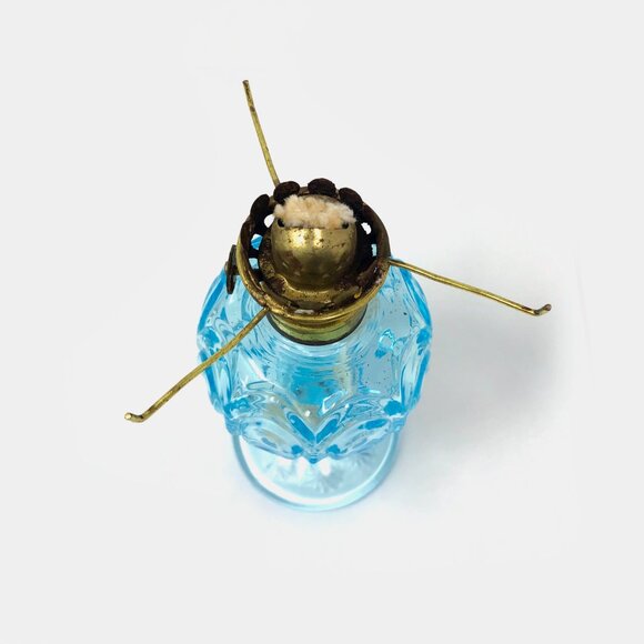 L.G. Wright Moon And Stars Blue Glass Mini Oil Lamp - Picture 3 of 3